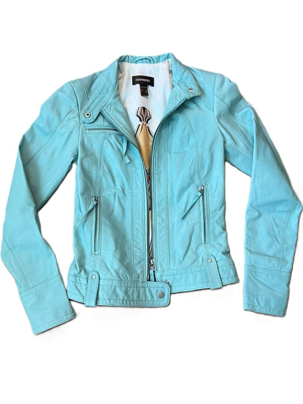 Danier Leather Jacket Moto Biker Seafoam Turquoise Aqua Mint Size 3XS XXXS